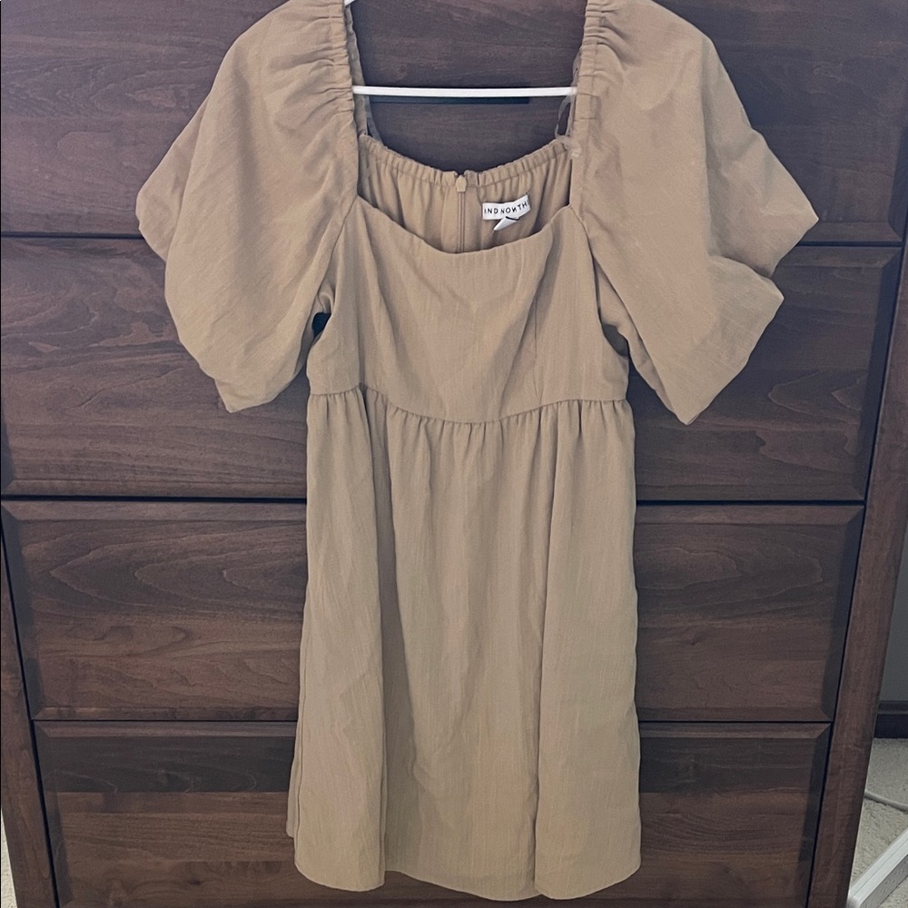 Beige Babydoll Puff Sleeve Dress